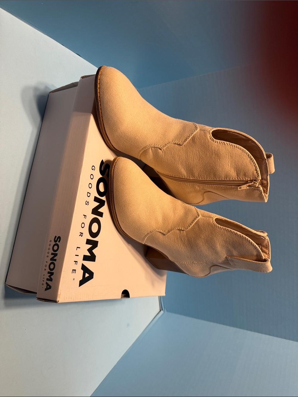 Sonoma Tan Faux-Suede Ankle Booties NIB